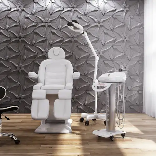 FOTEL PODOLOGICZNO KOSMETYCZNY MEDICO, VACUM KAWITACJA RADIOFREKWENCJA RF, LAMPA LUPA DELUX LED, TABORET COMFORT