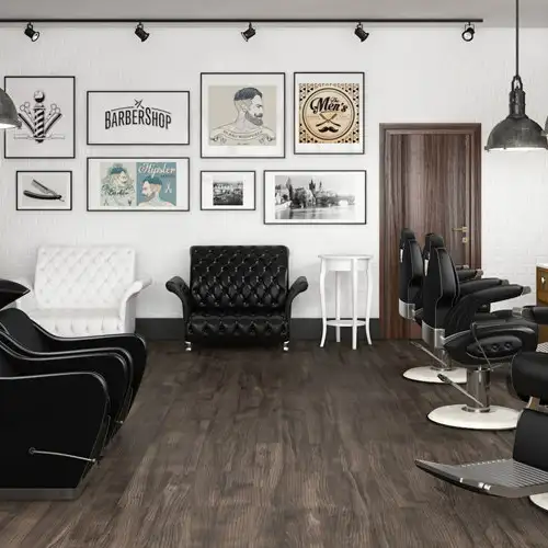 Fotel BARBER, myjnia AVENANT, konsola fryzjerska LUKAS BARBER, poczekalnia WERSAL